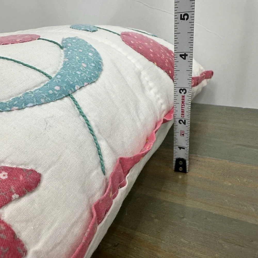 Vintage Tulip Quilt Block Handmade Pillow Pink White Green 15x15x4